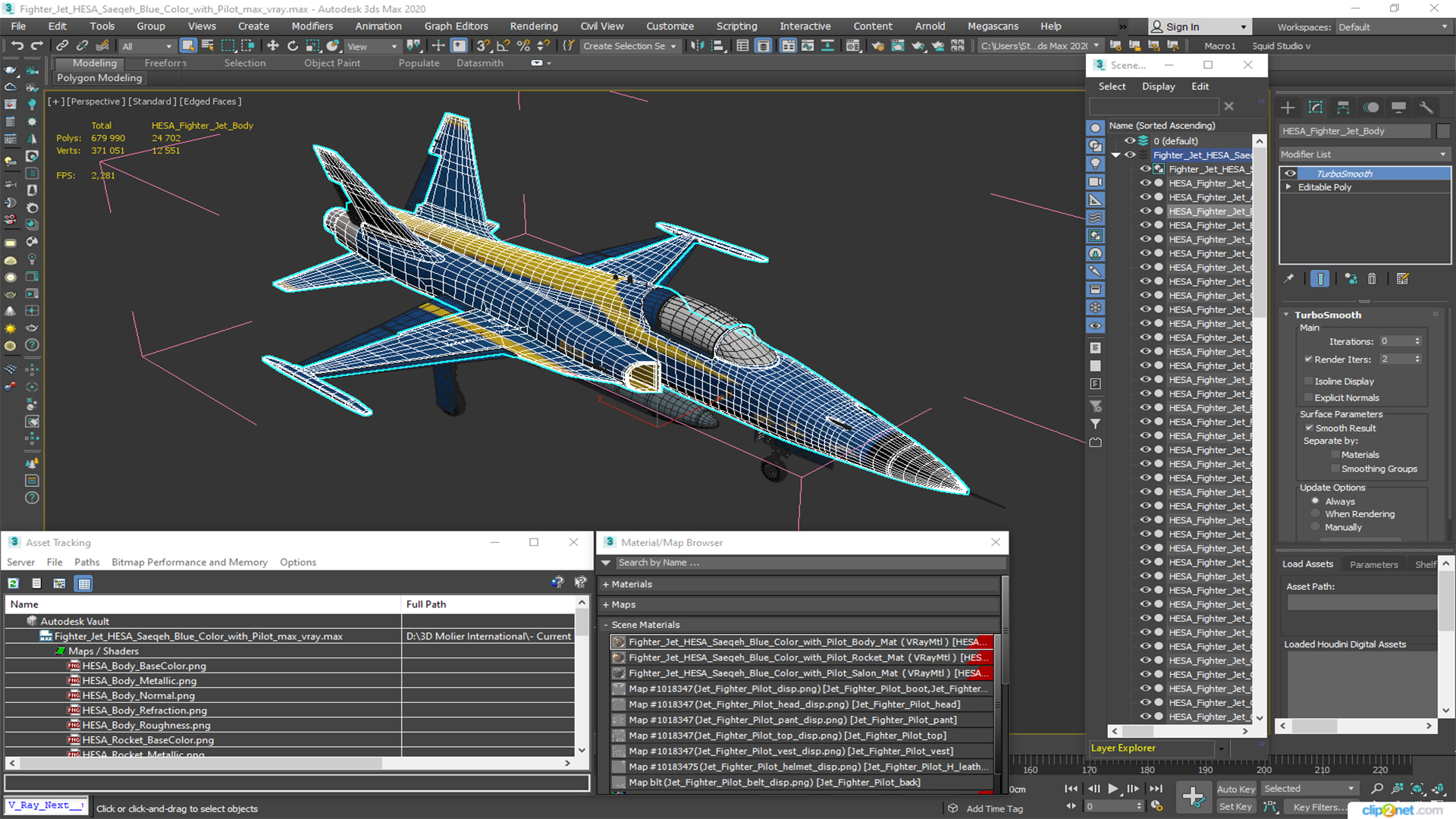 3D model Fighter Jet HESA Saeqeh Blue Color with Pilot