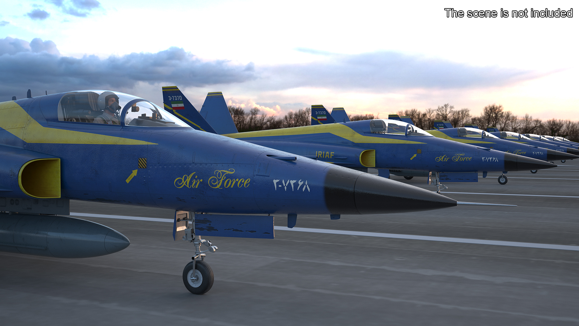 3D model Fighter Jet HESA Saeqeh Blue Color with Pilot
