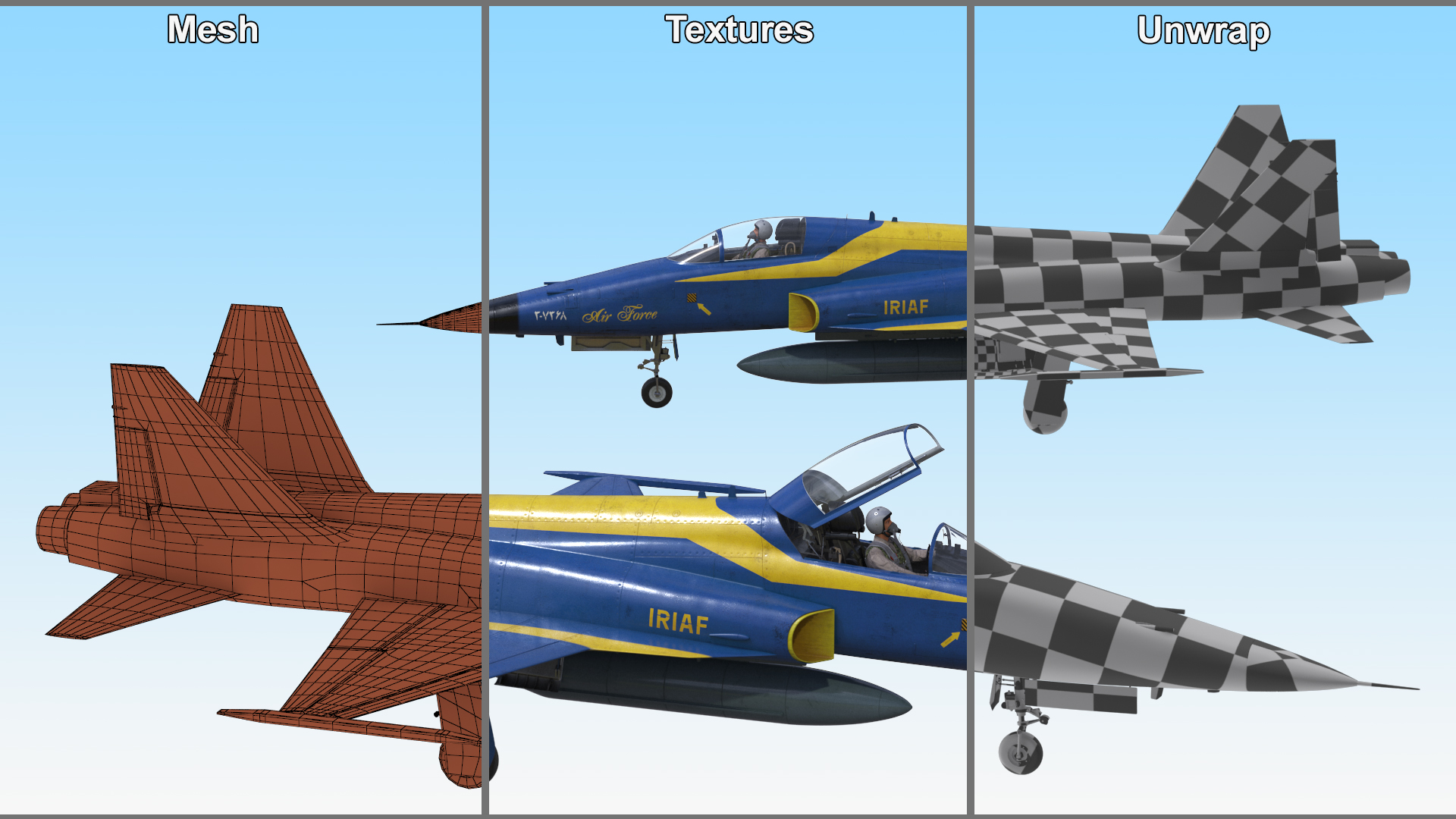 3D model Fighter Jet HESA Saeqeh Blue Color with Pilot
