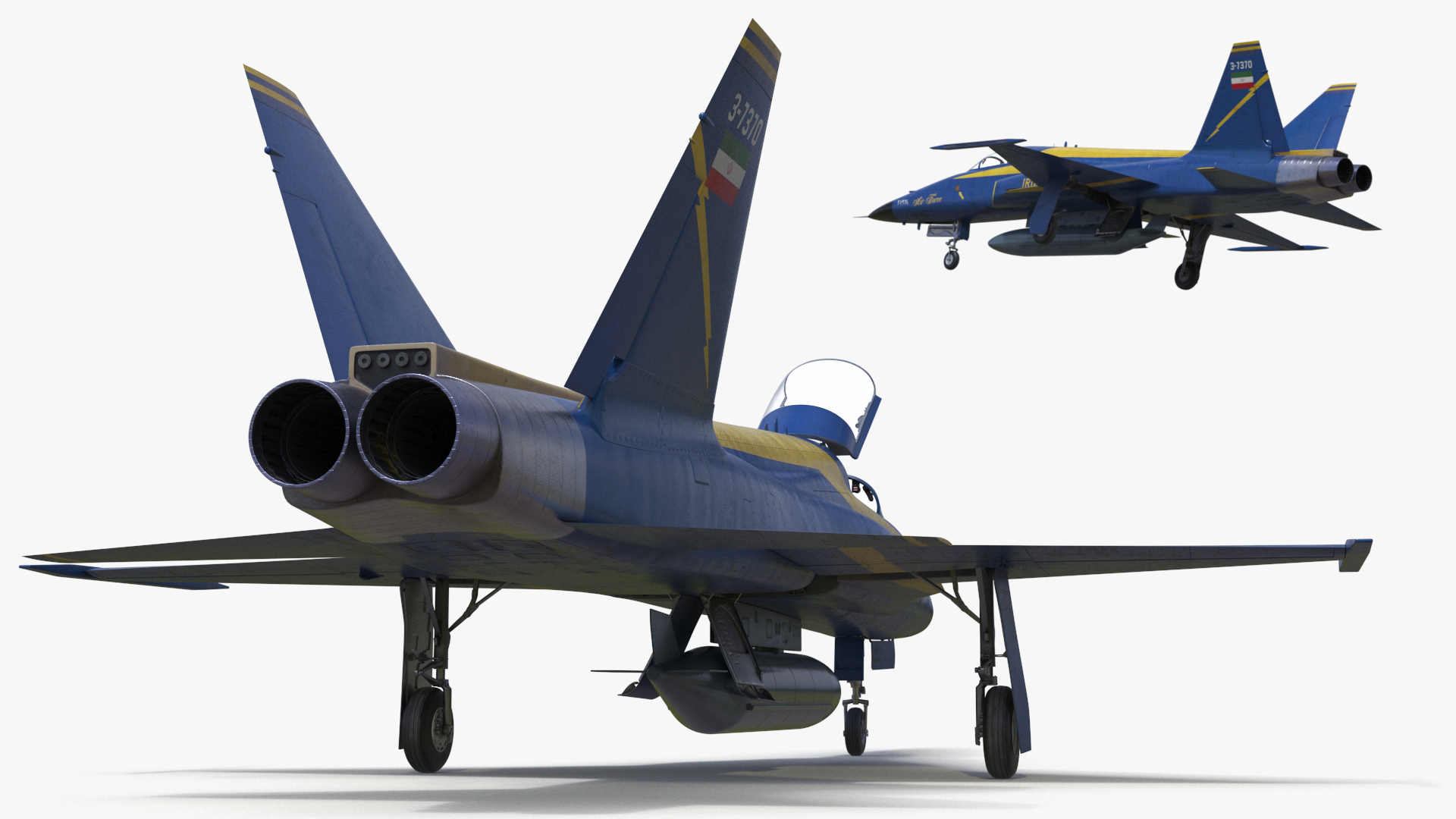 3D model Fighter Jet HESA Saeqeh Blue Color with Pilot