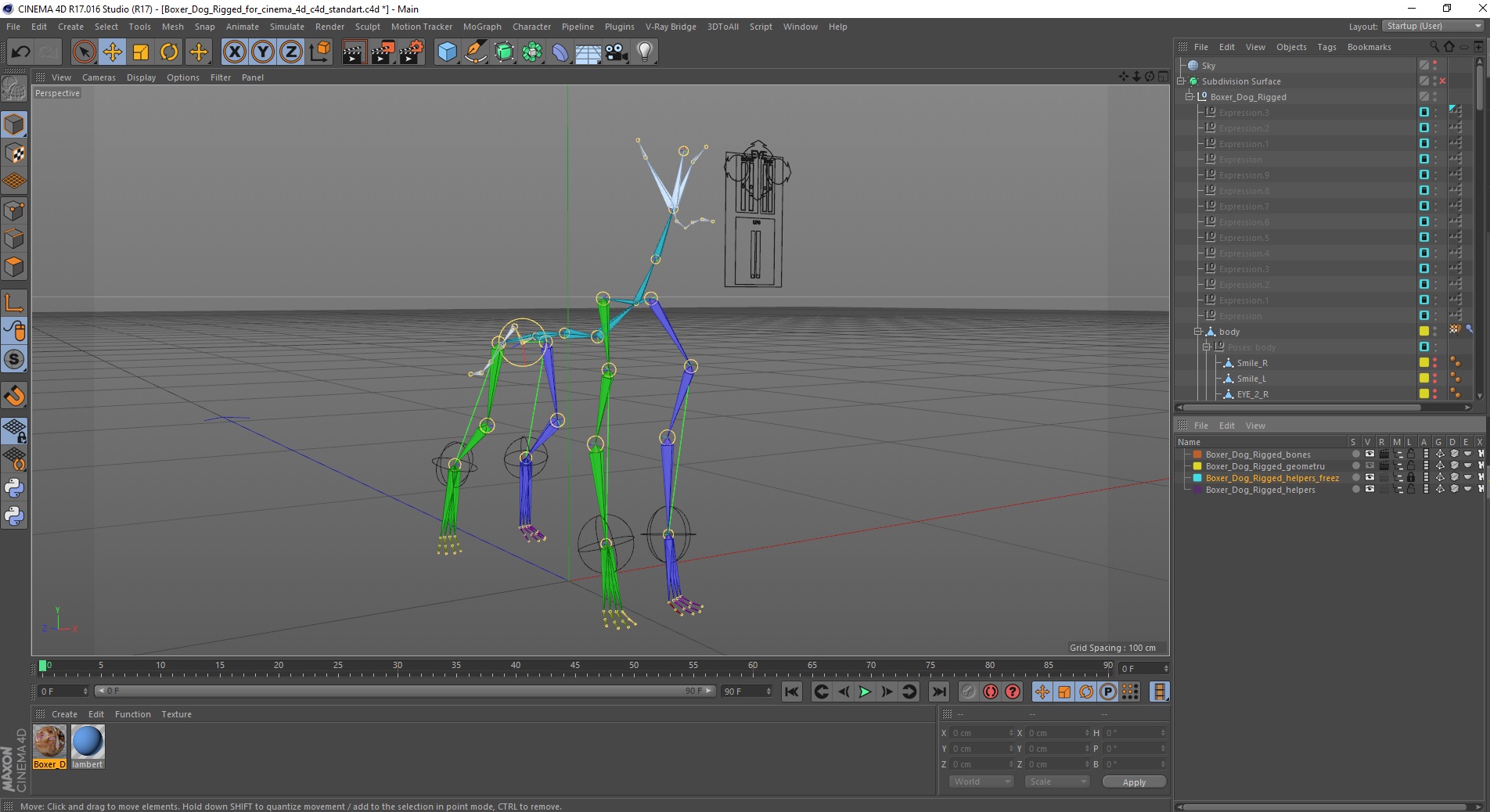 3D model Boxer Dog Rigged for Cinema 4D