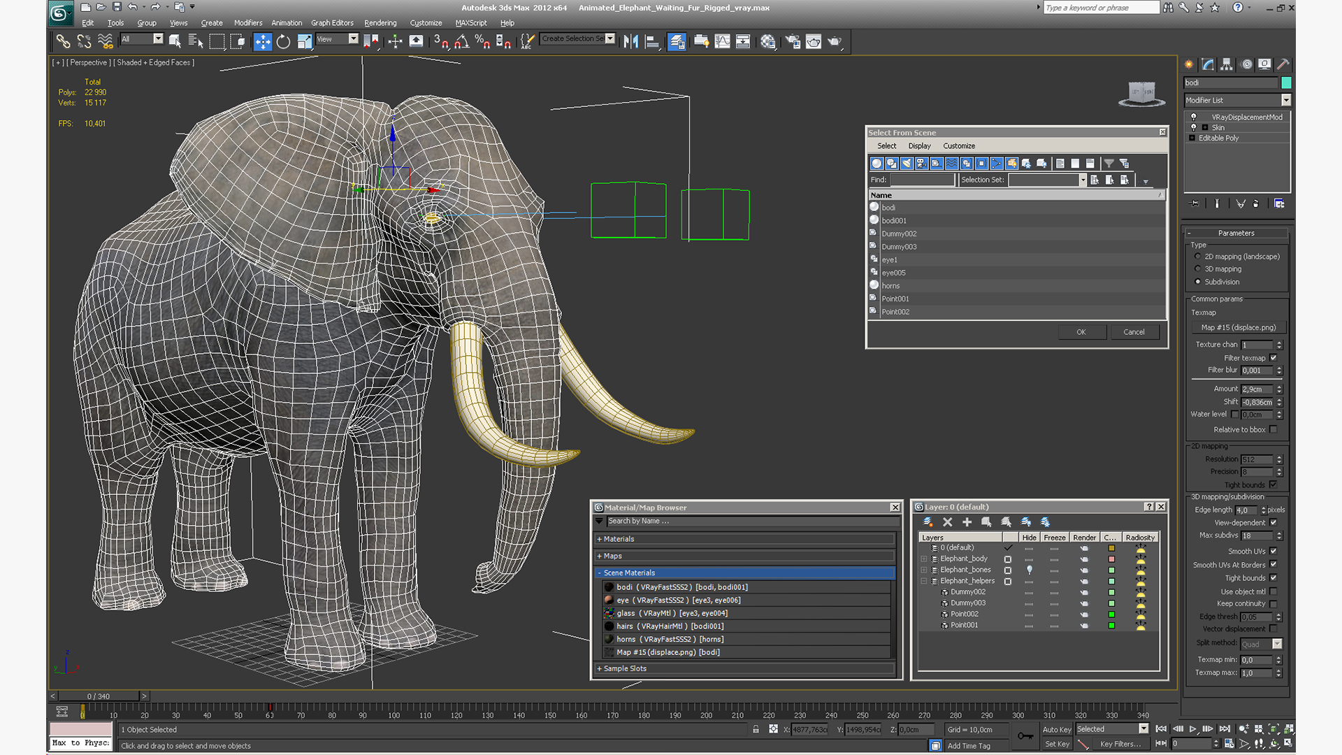 3D Animated Elephant Waiting Fur Rigged