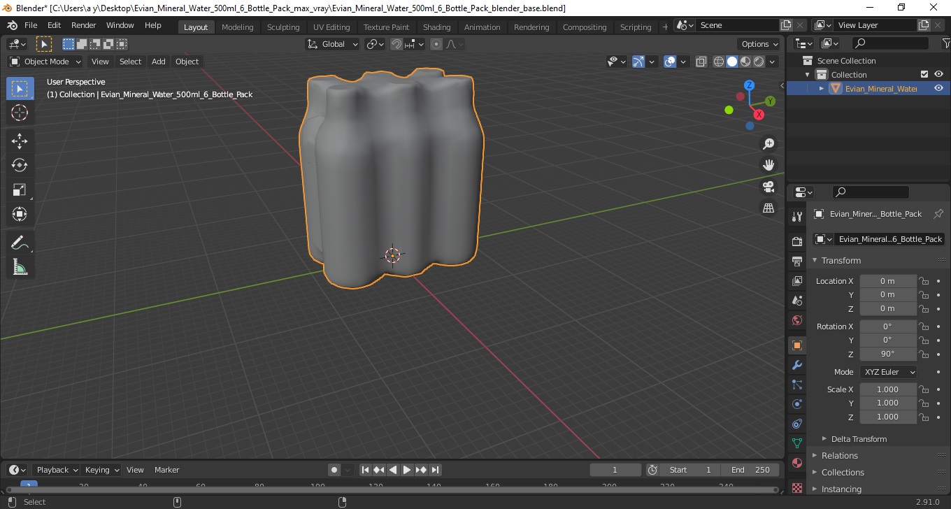 Evian Mineral Water 500ml 6 Bottle Pack 3D model