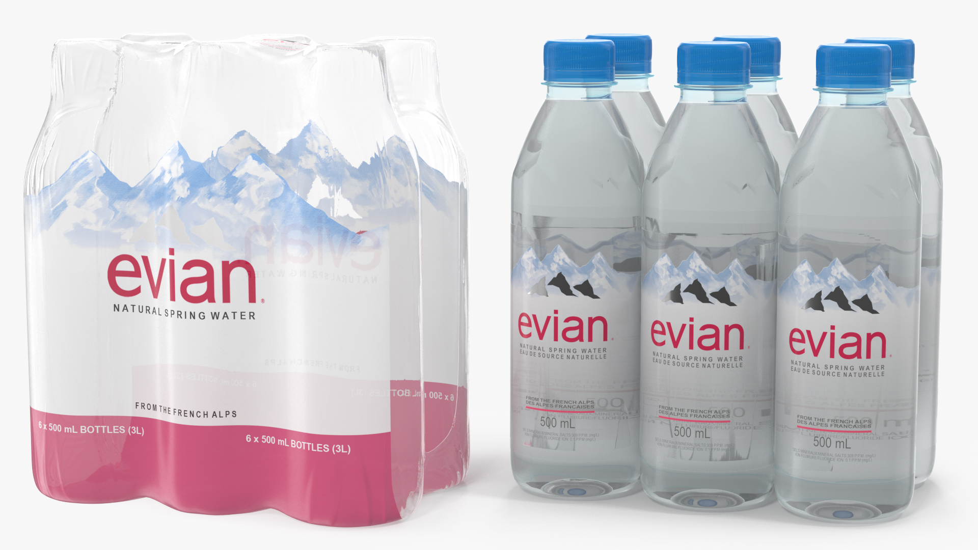Evian Mineral Water 500ml 6 Bottle Pack 3D model