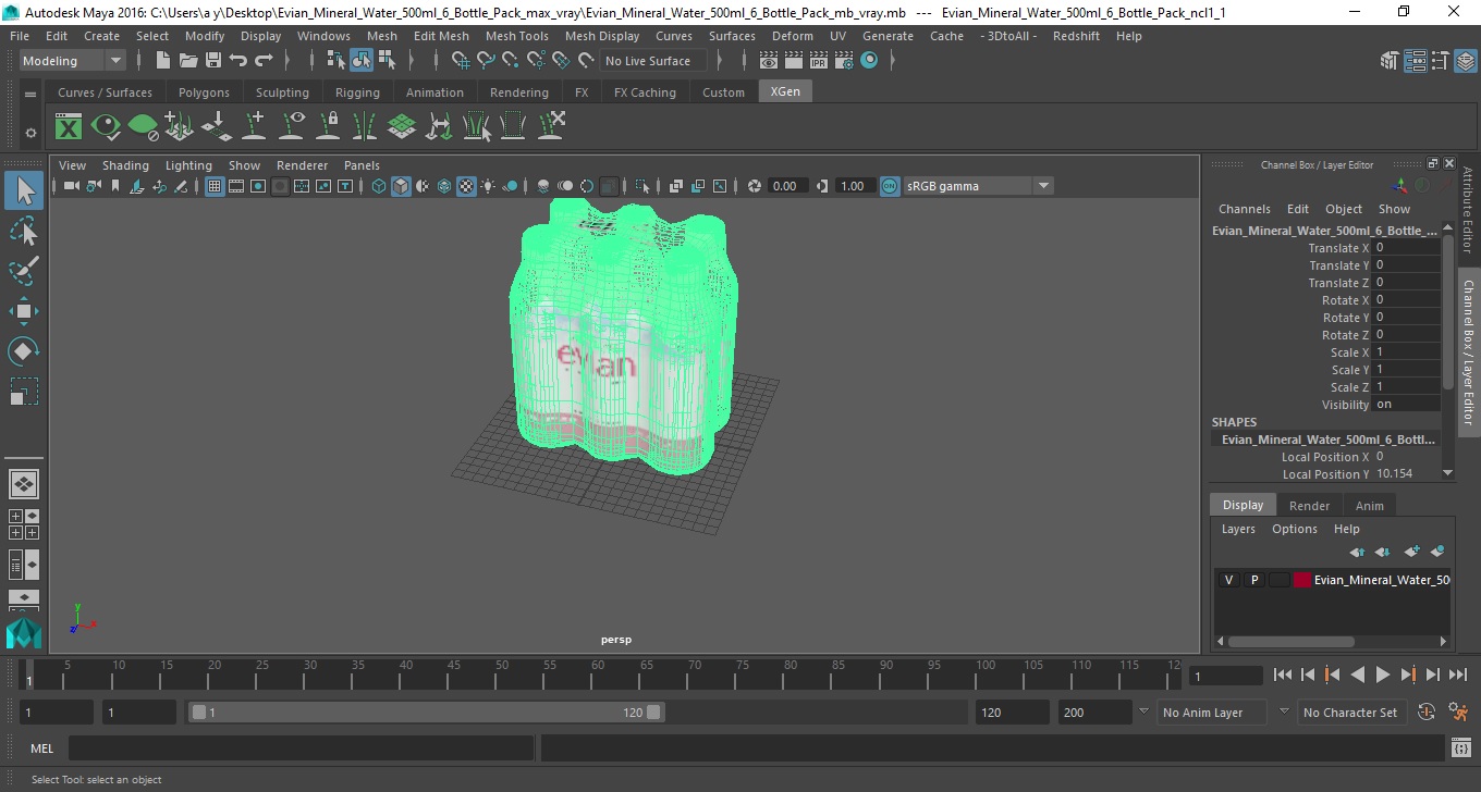 Evian Mineral Water 500ml 6 Bottle Pack 3D model