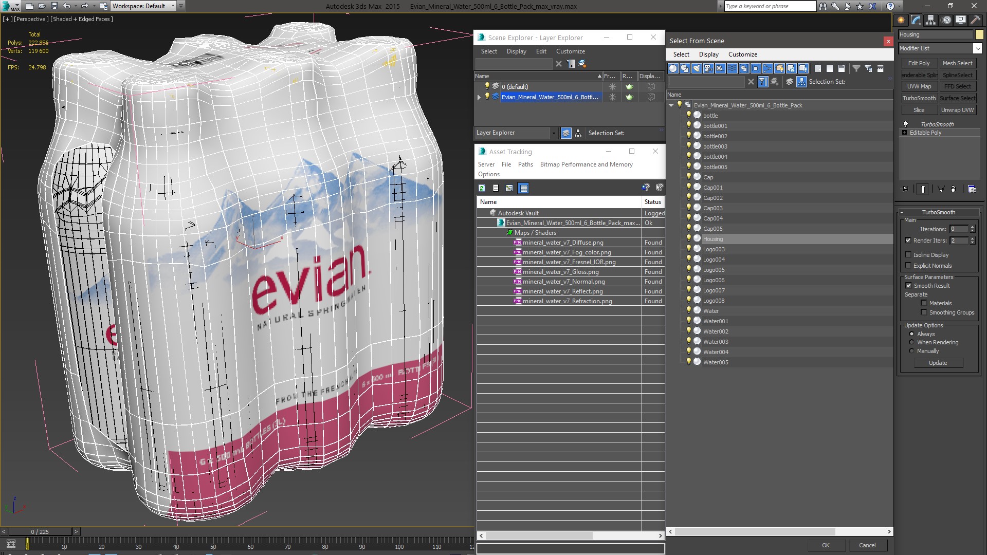 Evian Mineral Water 500ml 6 Bottle Pack 3D model