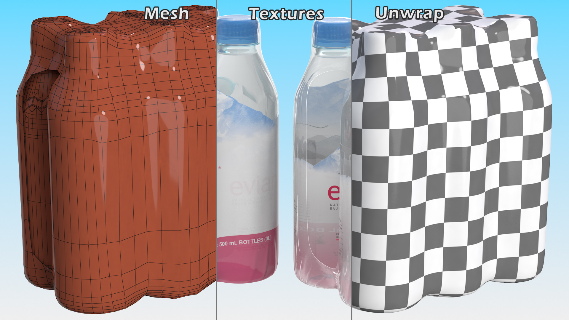Evian Mineral Water 500ml 6 Bottle Pack 3D model