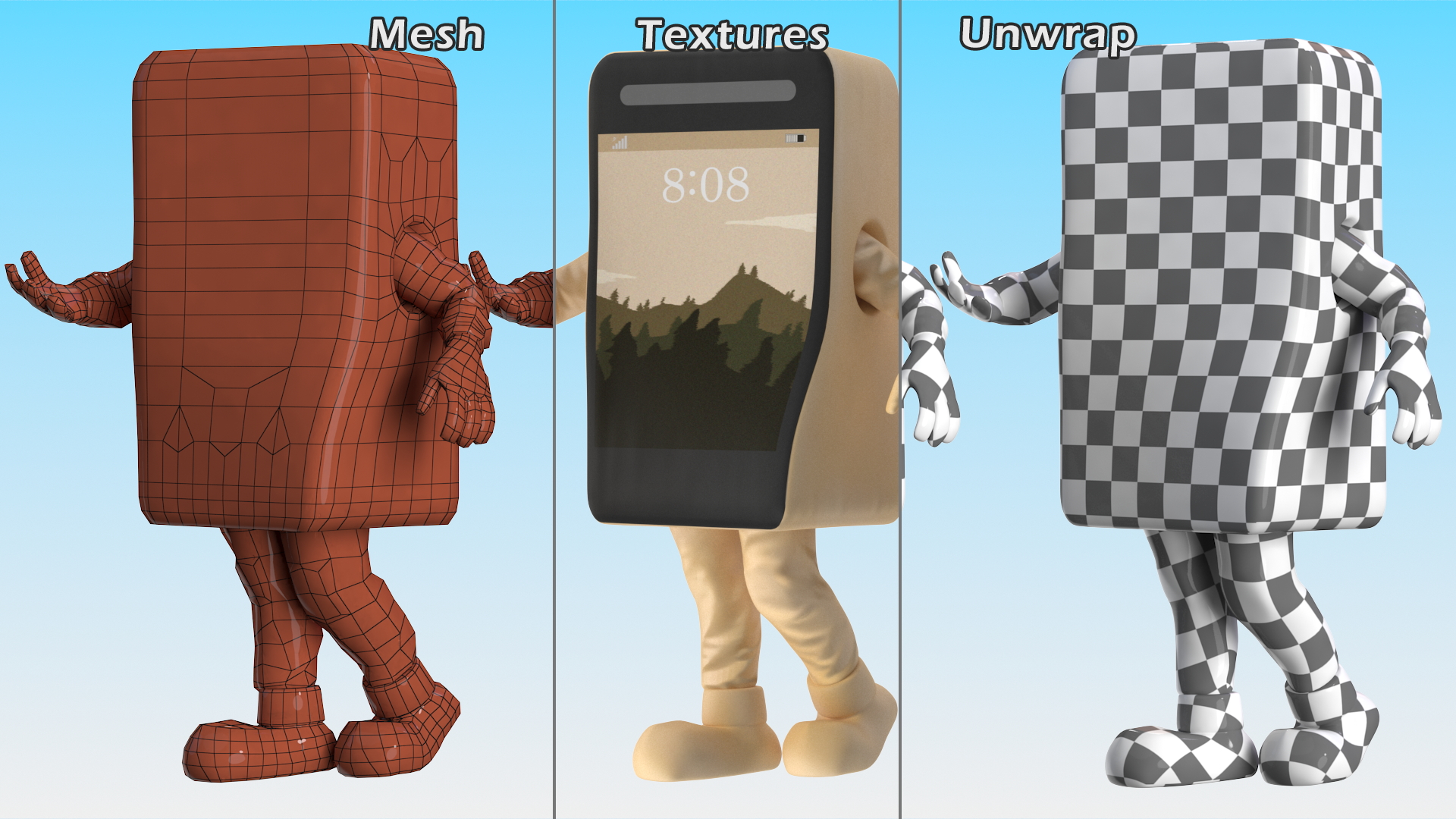 3D model Cell Phone Mascot Costume Golden Walking