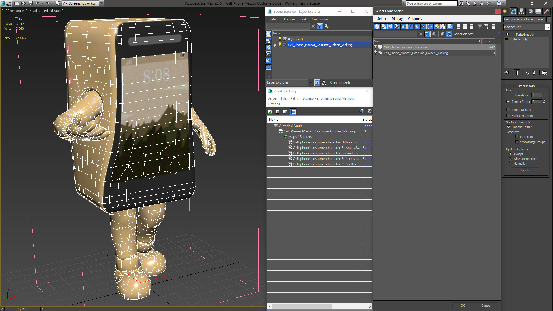 3D model Cell Phone Mascot Costume Golden Walking