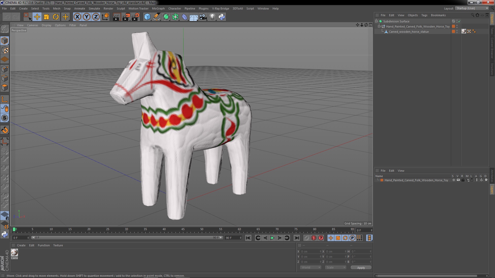 3D Hand Painted Carved Folk Wooden Horse Toy