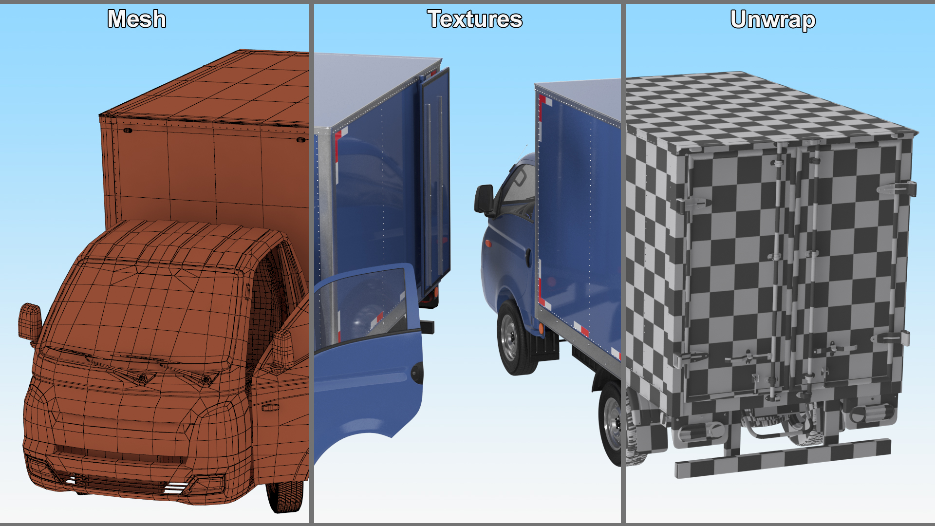 3D model Asian Mini Truck Refrigerator Blue Rigged for Maya