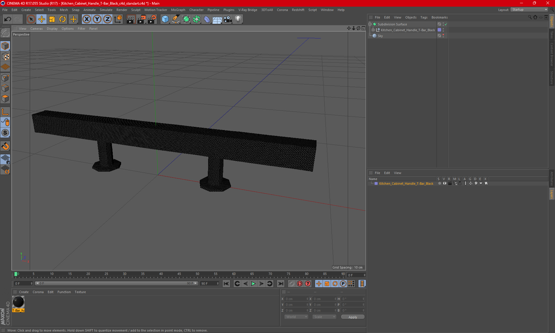 Kitchen Cabinet Handle T-Bar Black 3D model