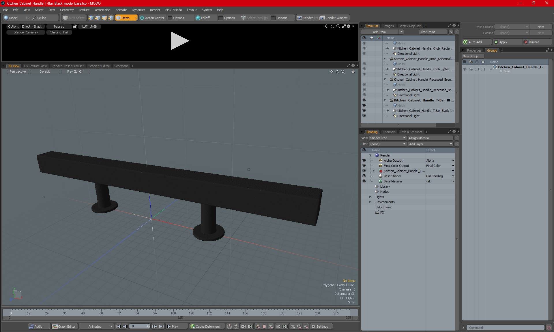 Kitchen Cabinet Handle T-Bar Black 3D model