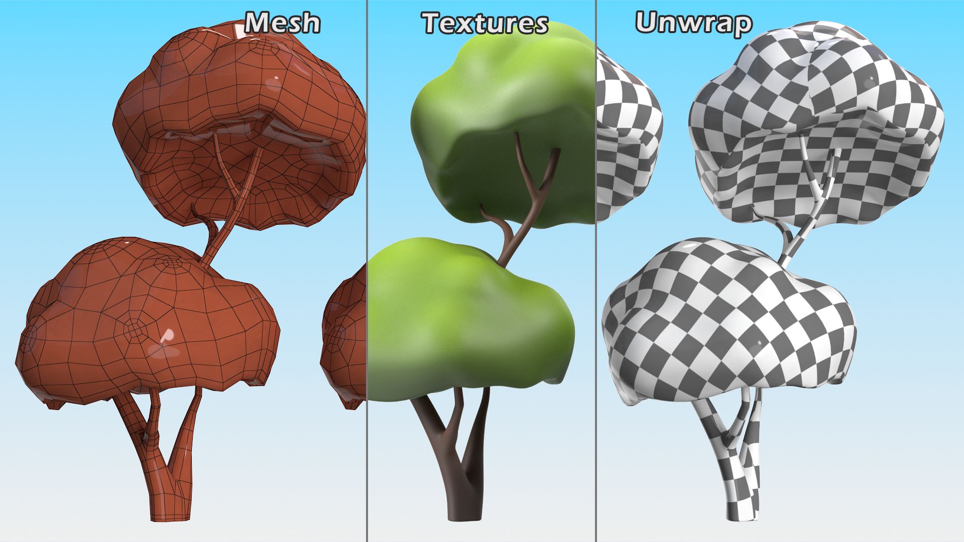 3D Cartoon Tree Two Branches Simple Coloring