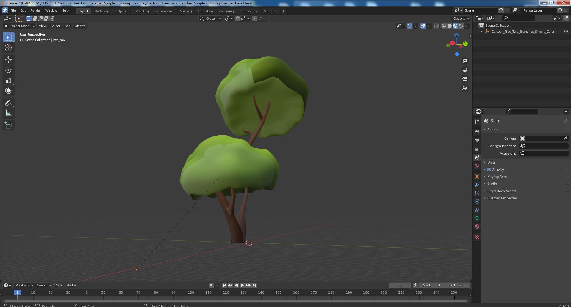 3D Cartoon Tree Two Branches Simple Coloring