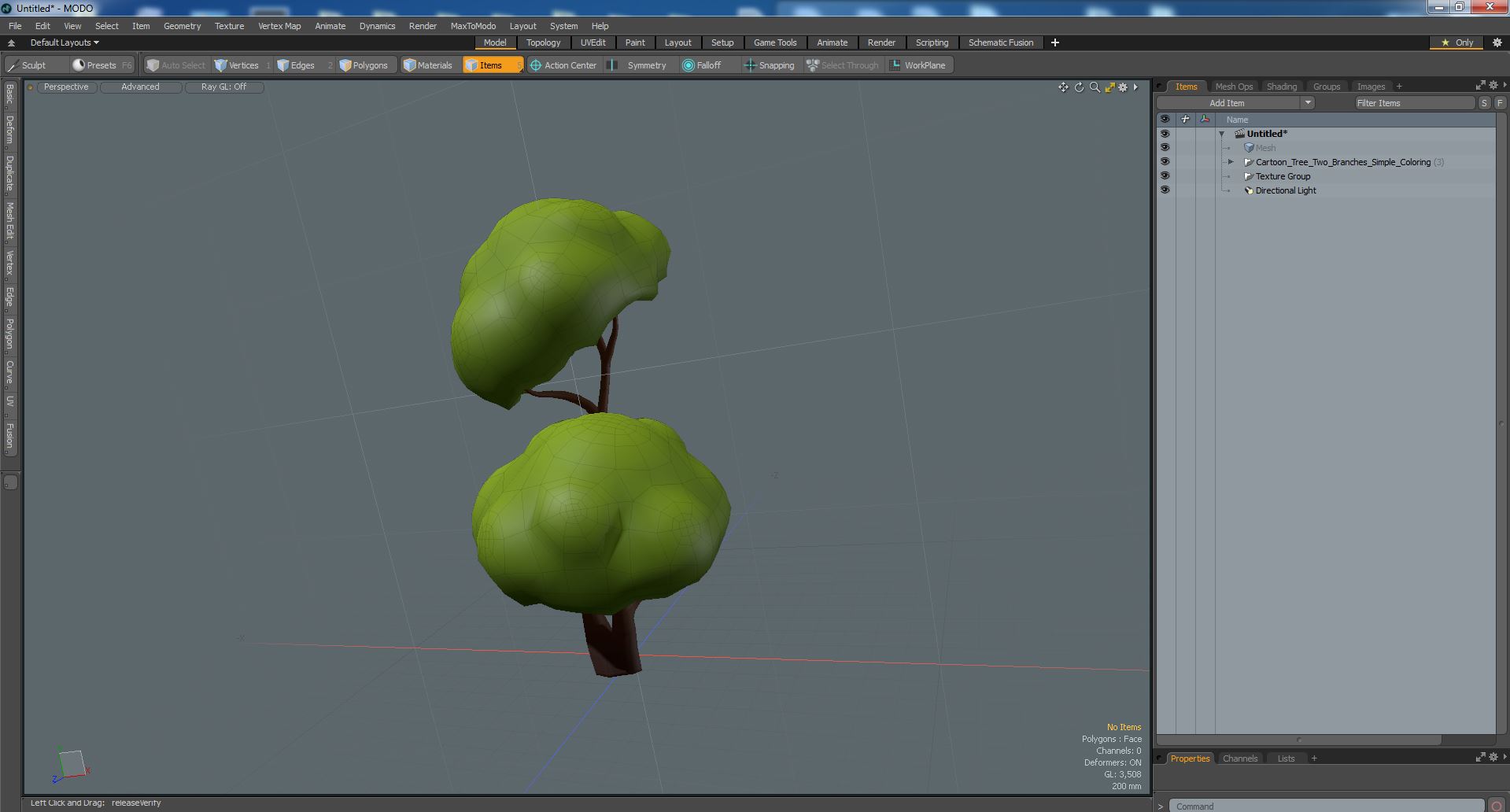 3D Cartoon Tree Two Branches Simple Coloring