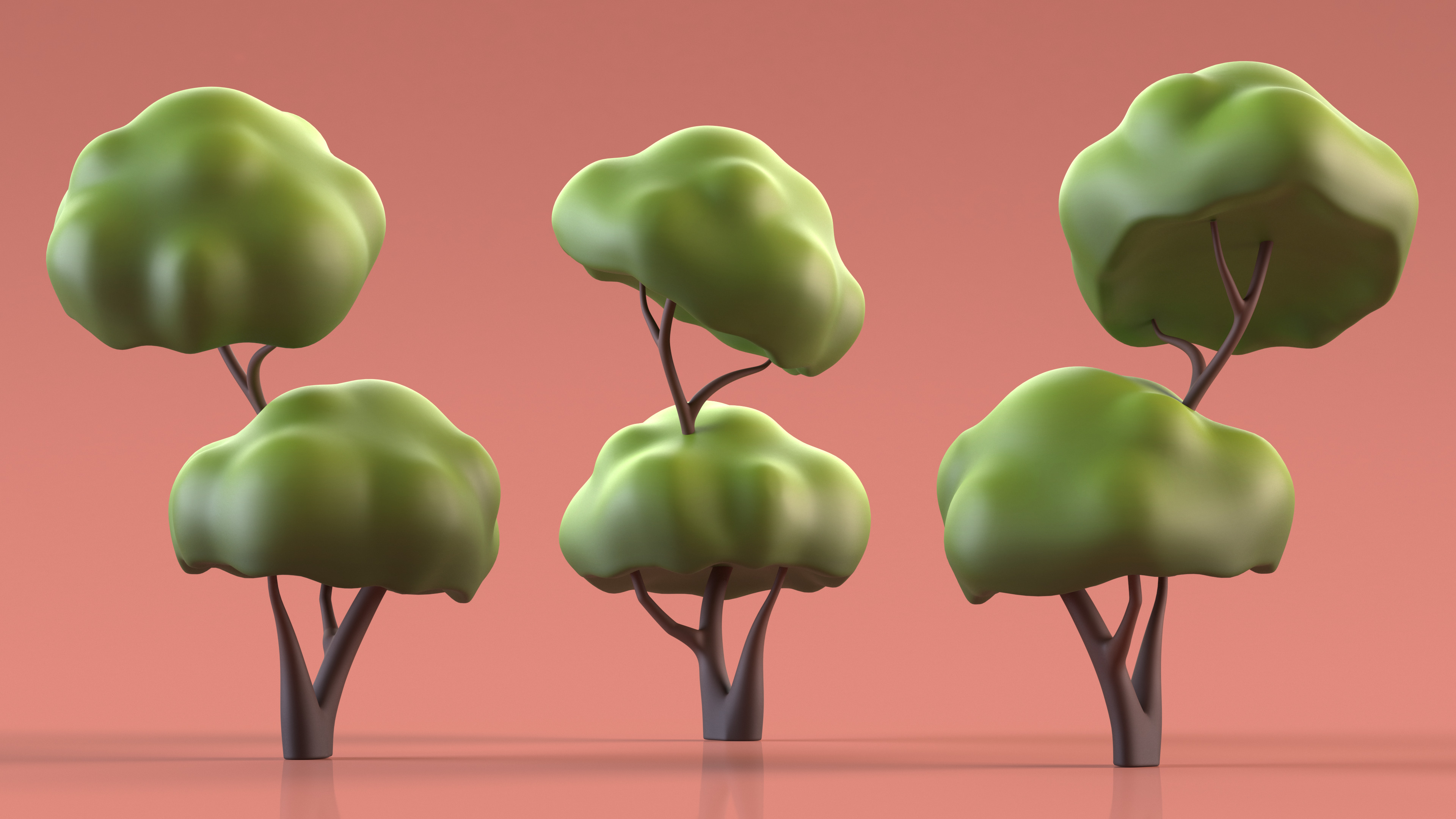 3D Cartoon Tree Two Branches Simple Coloring