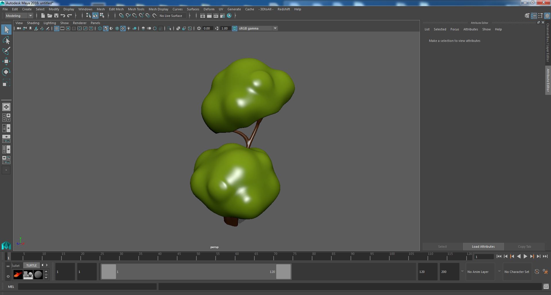 3D Cartoon Tree Two Branches Simple Coloring