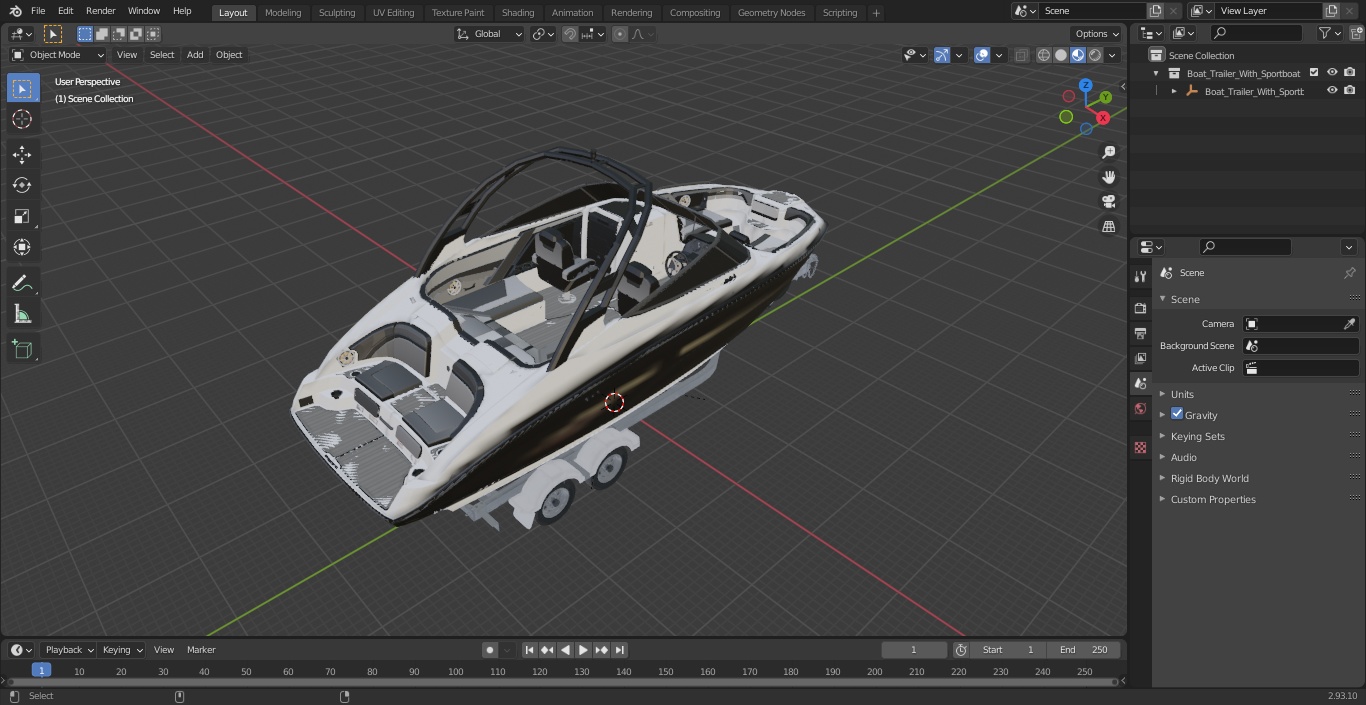 Boat Trailer With Sportboat 3D