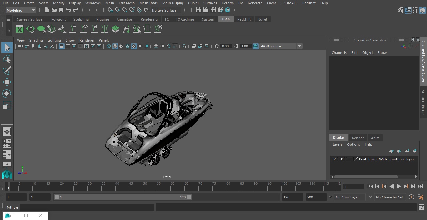 Boat Trailer With Sportboat 3D