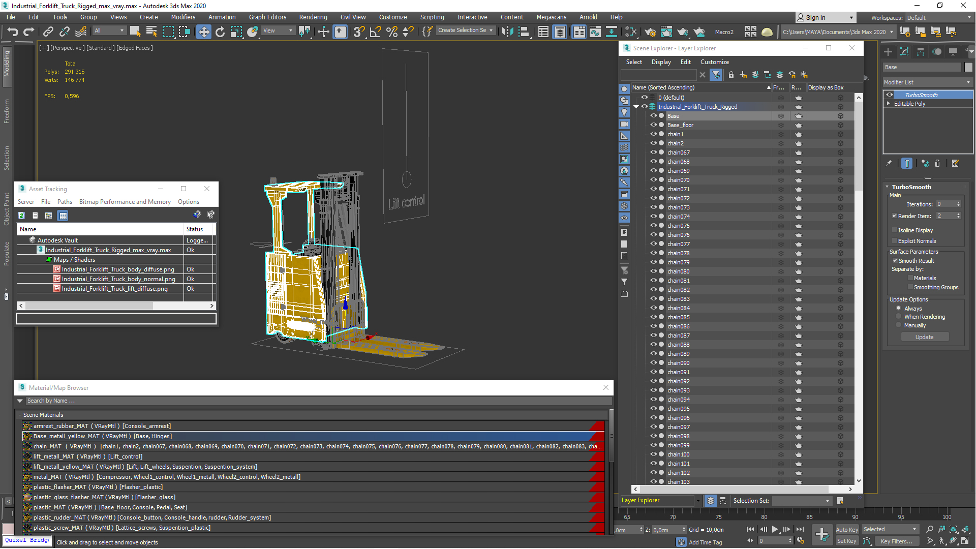 Industrial Forklift Truck Rigged 3D