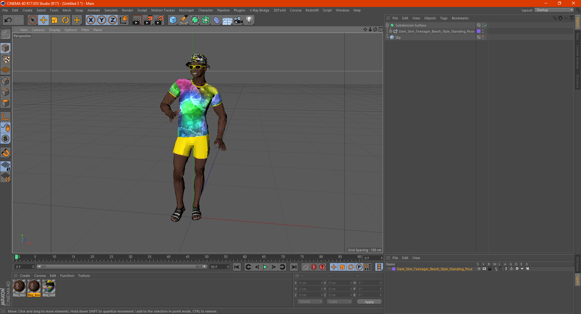 Dark Skin Teenager Beach Style Standing Pose 3D model