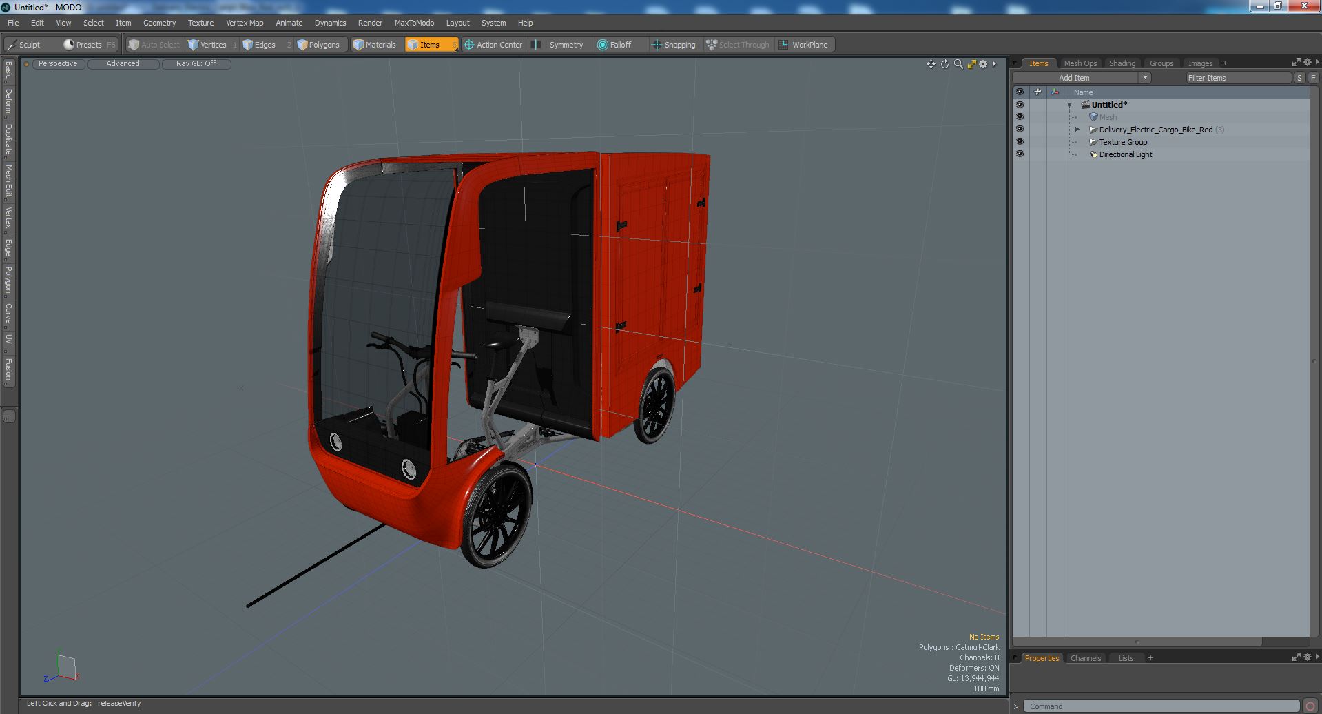 Delivery Electric Cargo Bike Red 3D