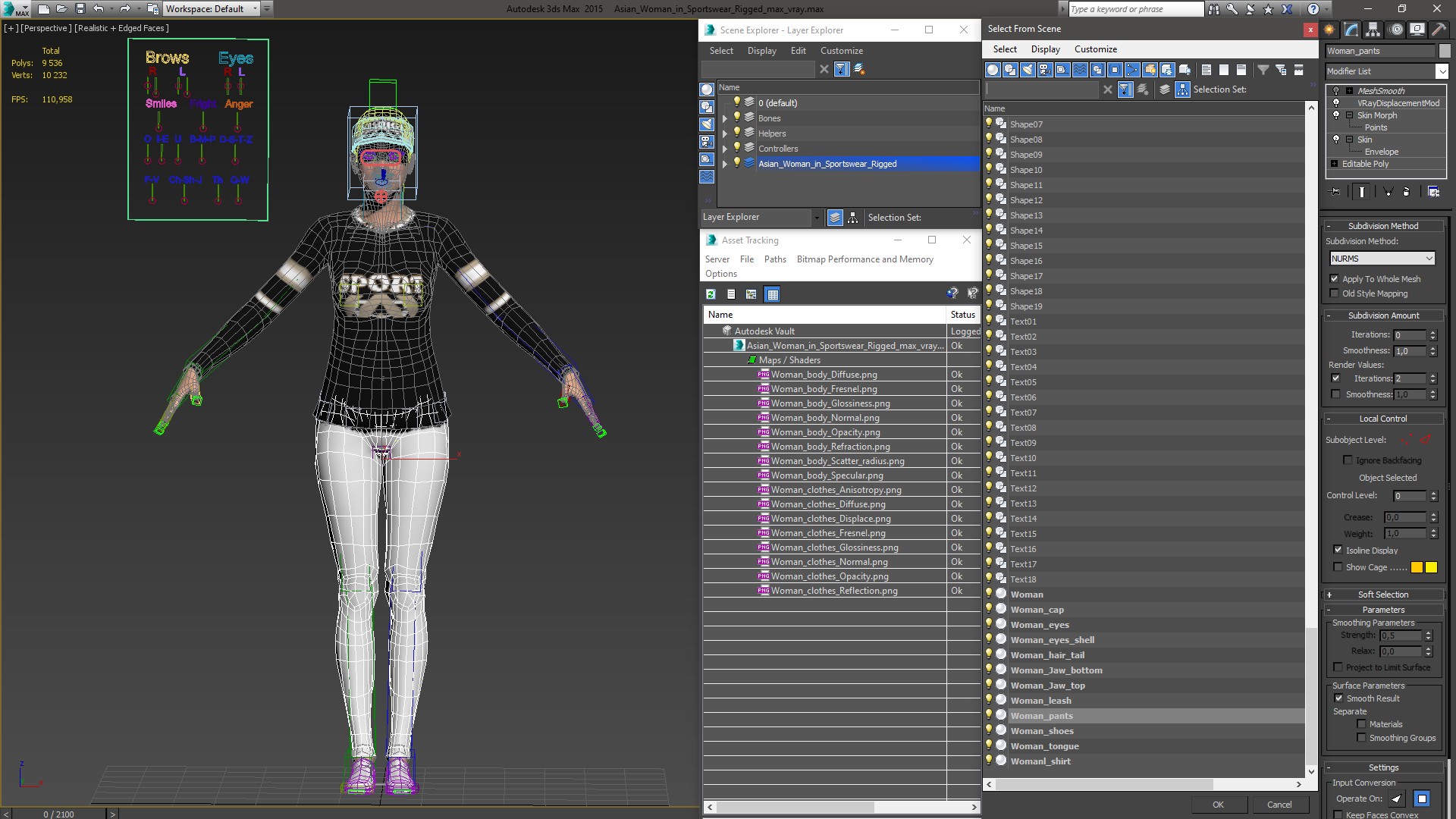 Asian Woman in Sportswear Rigged 3D