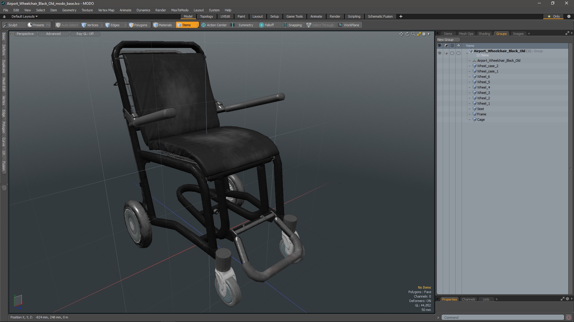3D Airport Wheelchair Black Old model