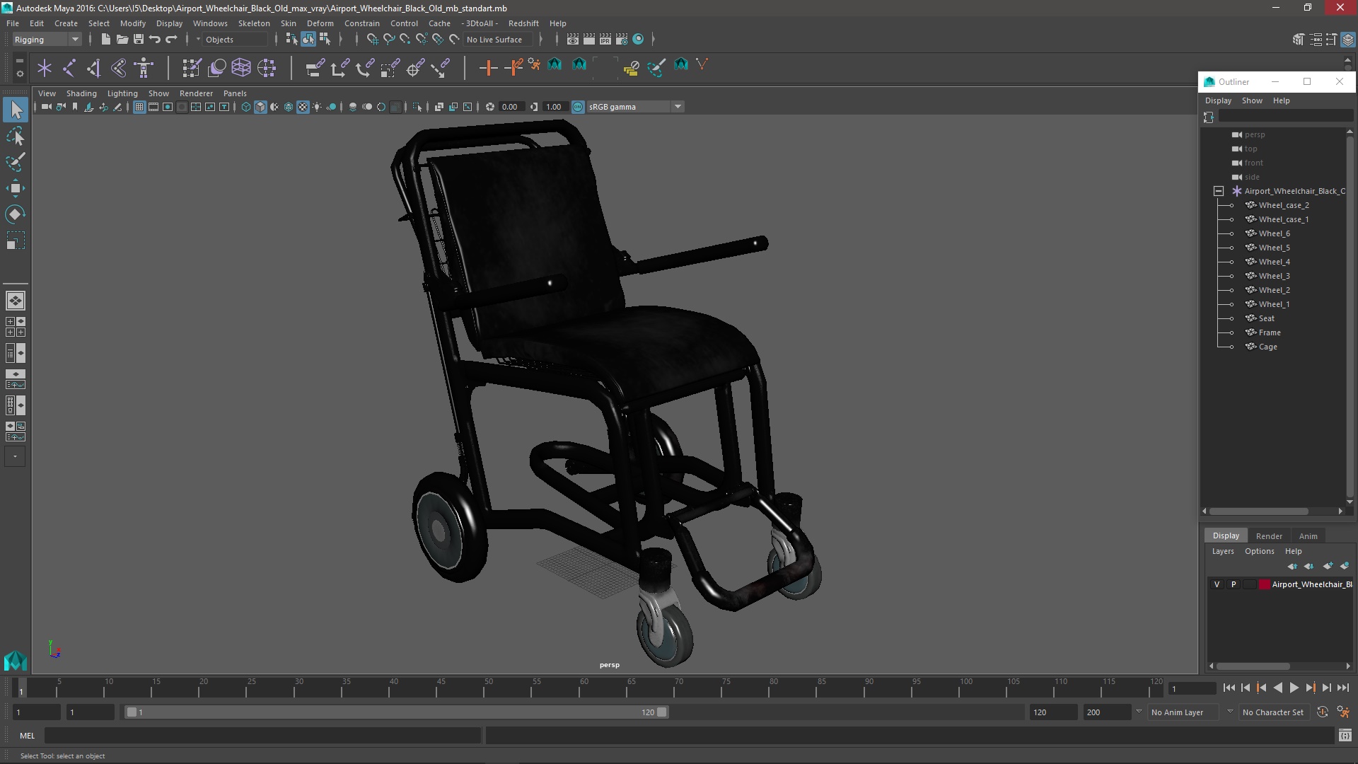 3D Airport Wheelchair Black Old model