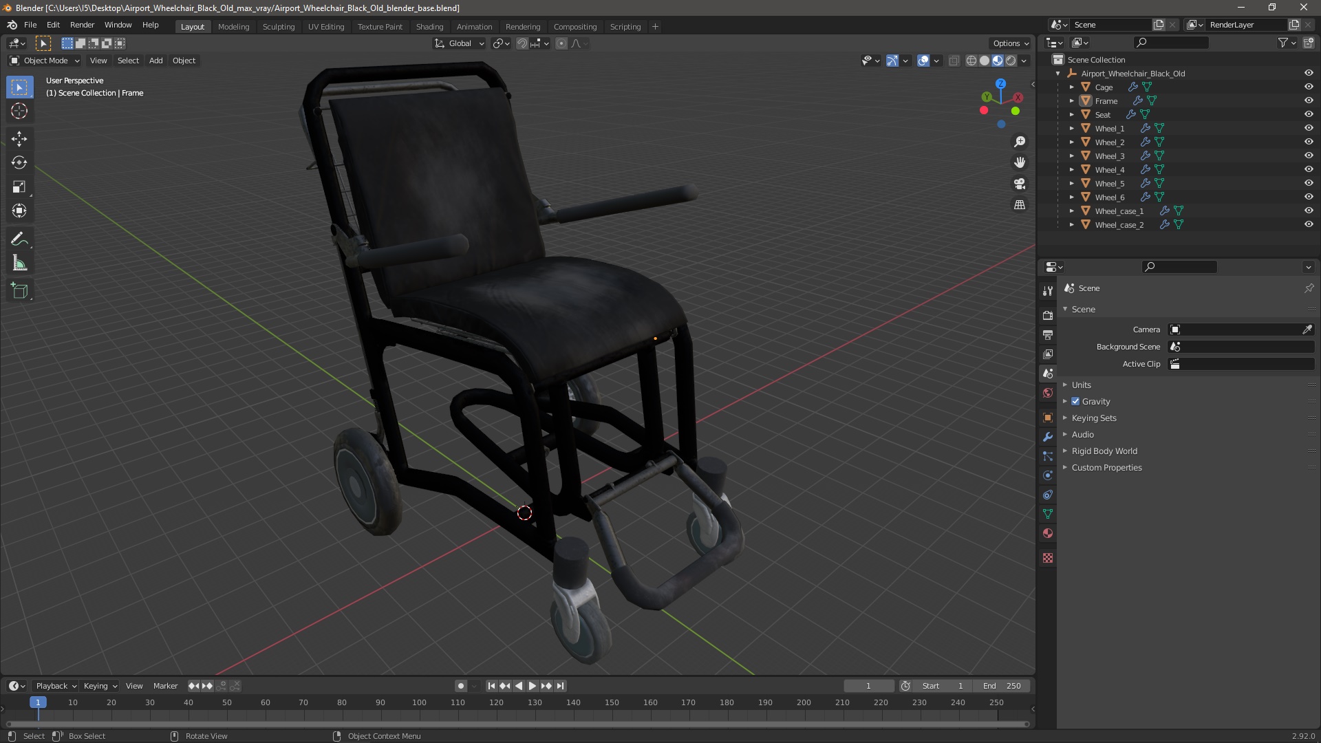 3D Airport Wheelchair Black Old model