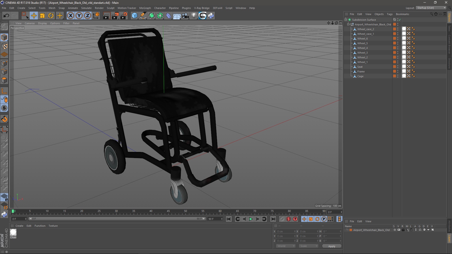 3D Airport Wheelchair Black Old model