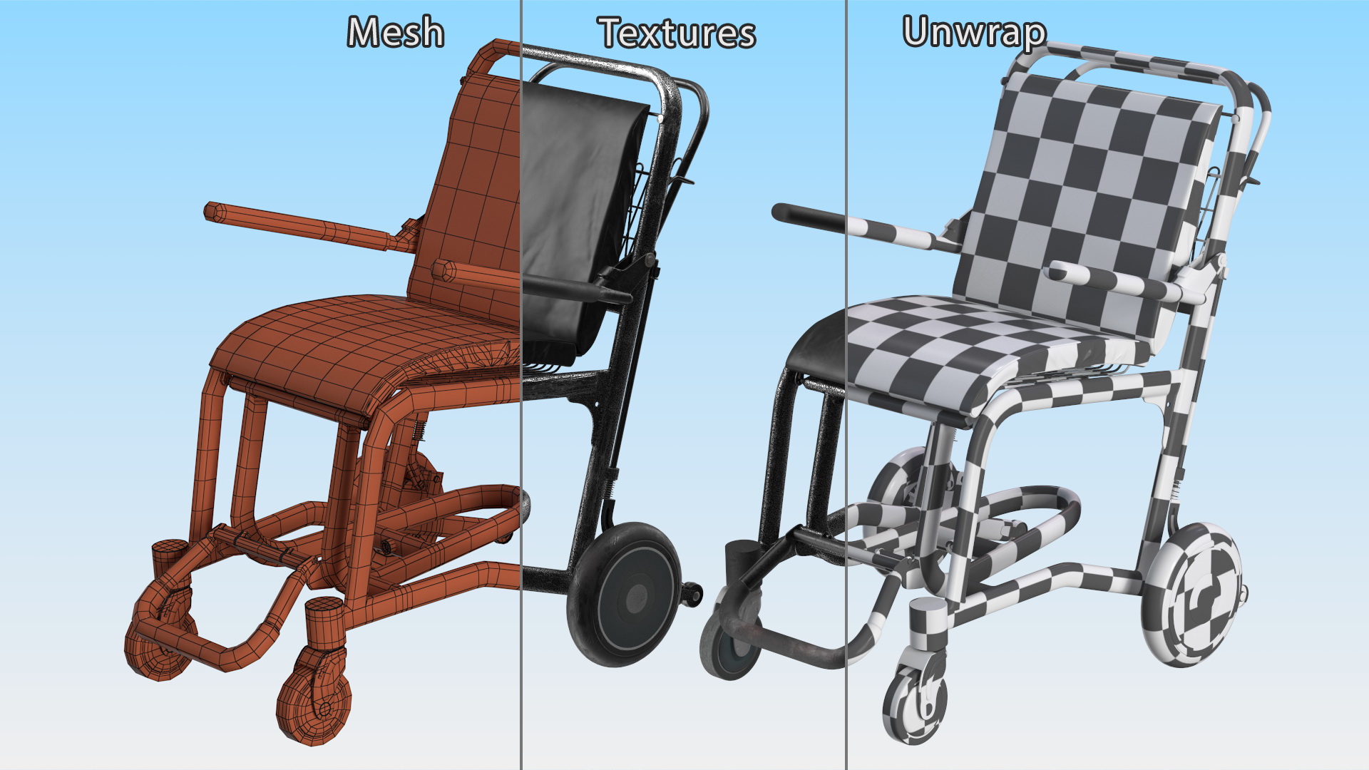 3D Airport Wheelchair Black Old model