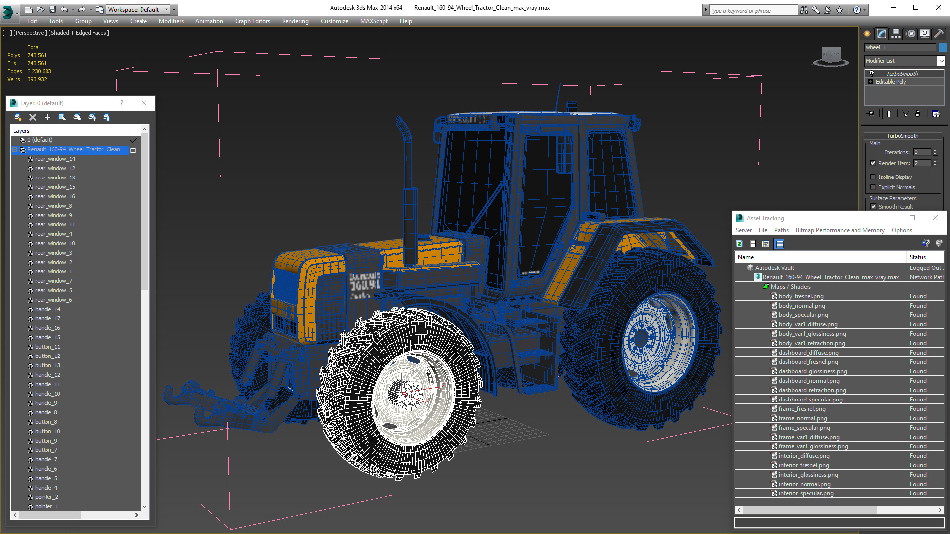 Renault 160-94 Wheel Tractor Clean 3D model