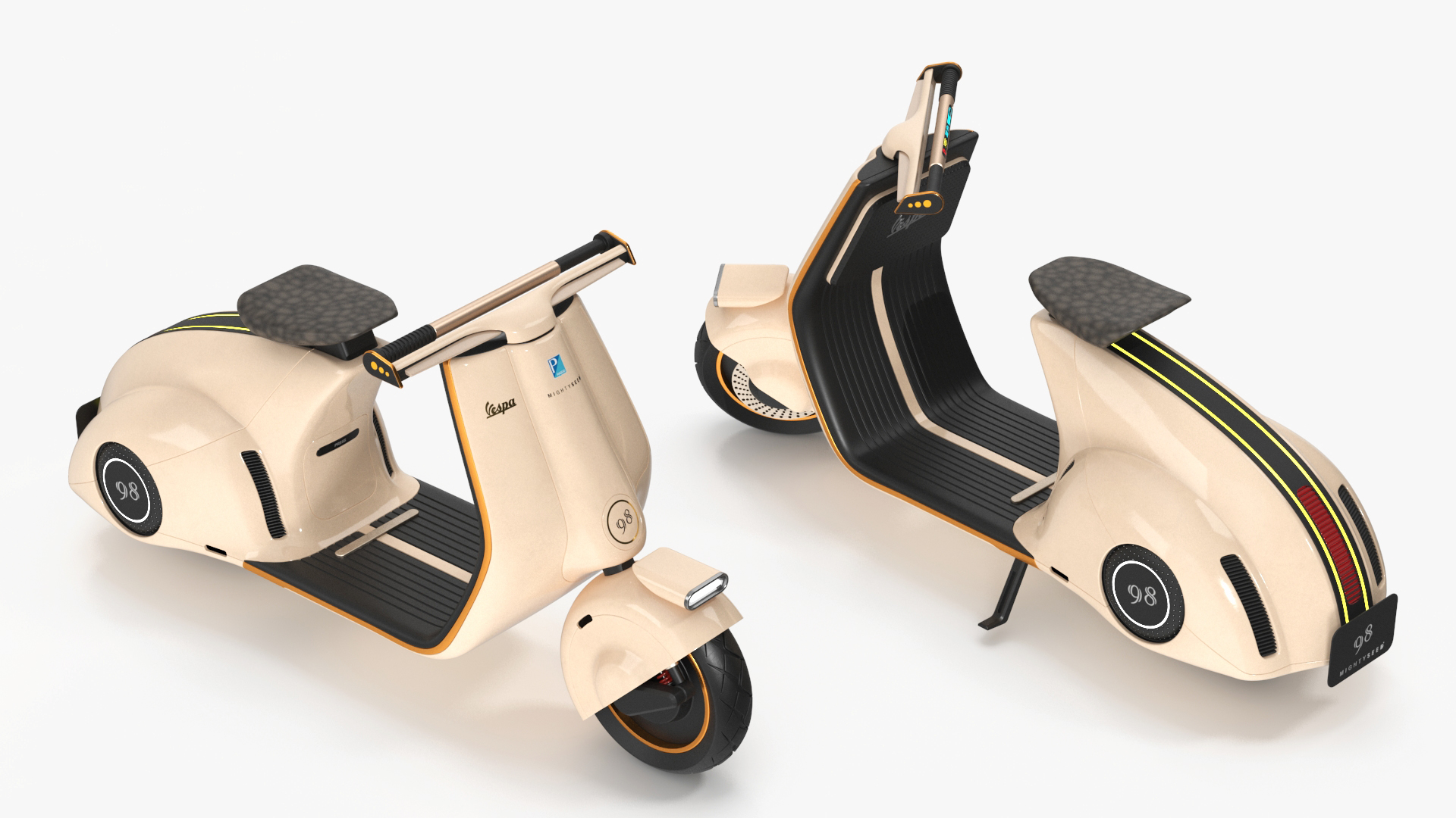 3D Concept Beige Electric Scooter Vespa 98 Lights On Rigged