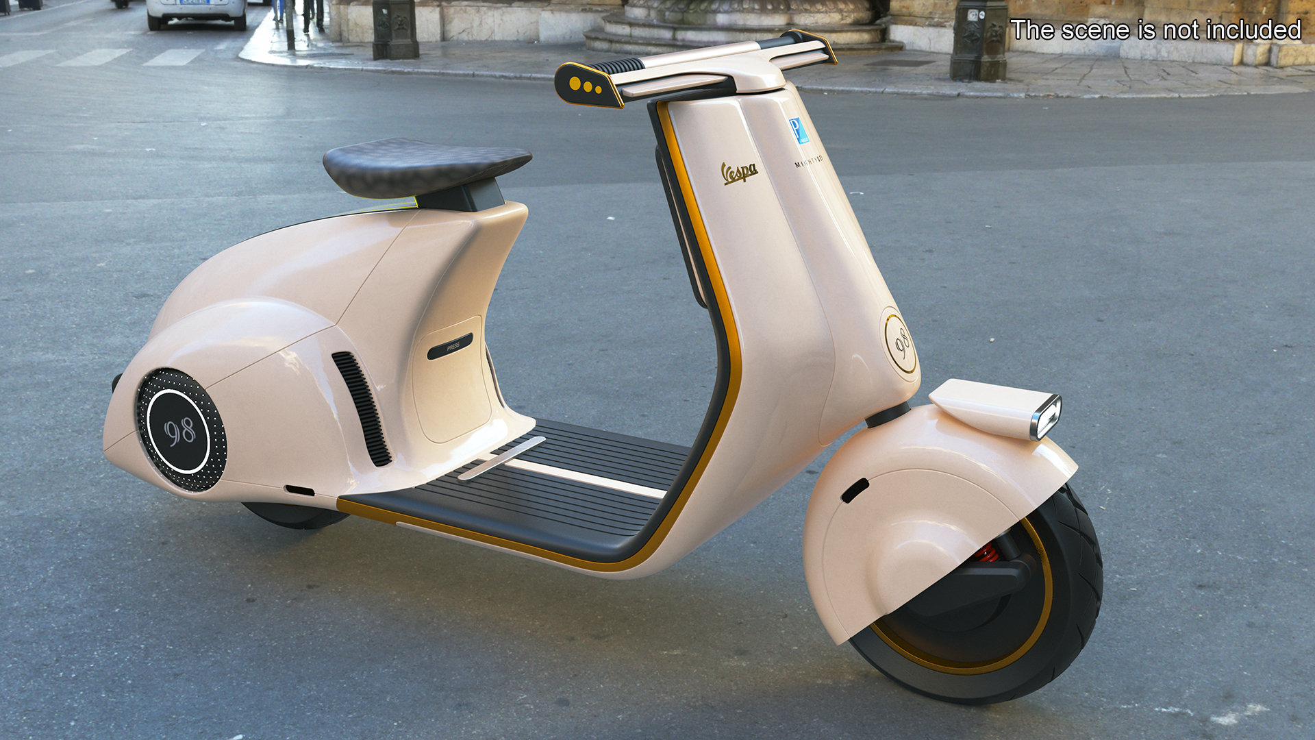 3D Concept Beige Electric Scooter Vespa 98 Lights On Rigged