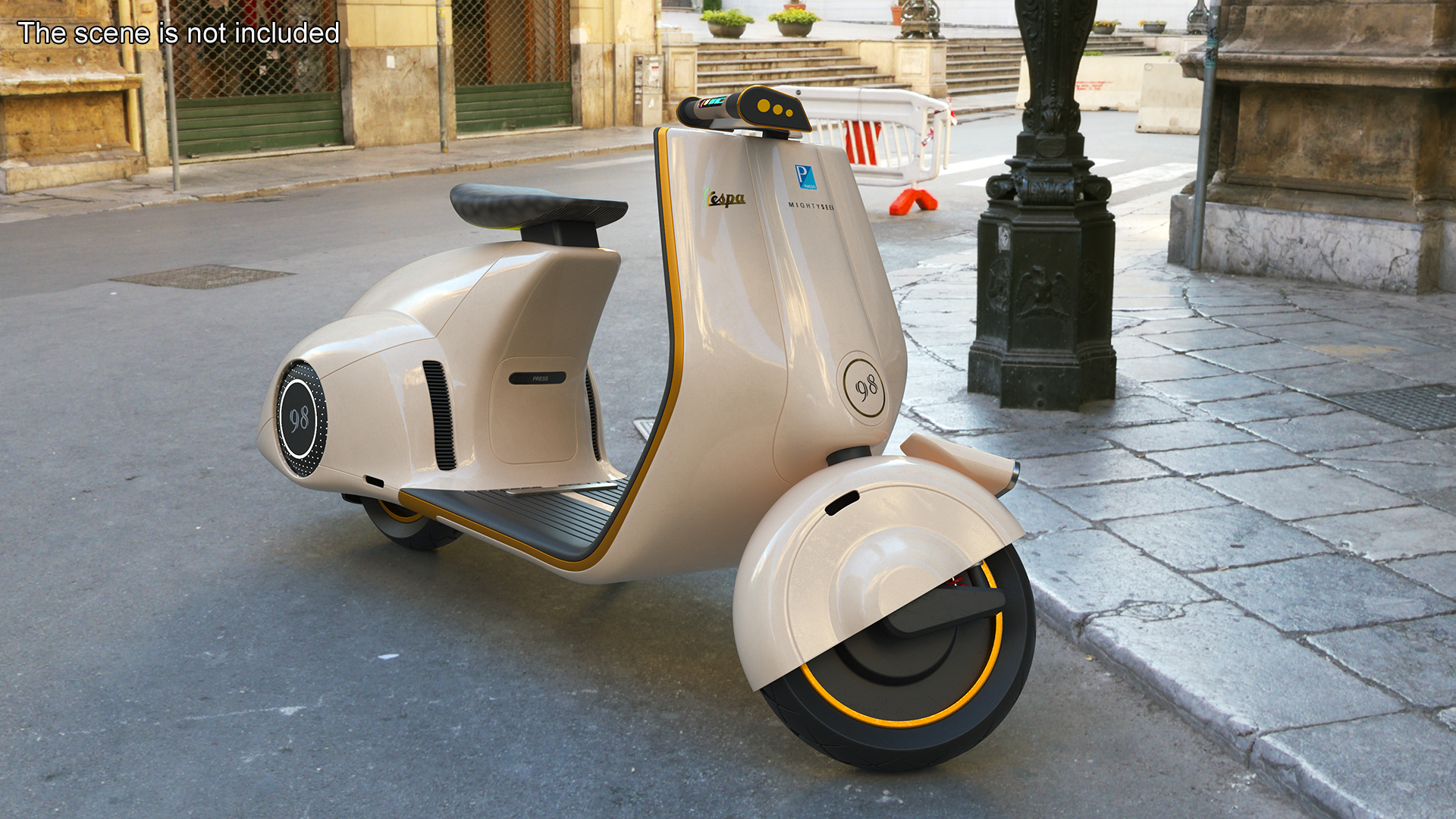 3D Concept Beige Electric Scooter Vespa 98 Lights On Rigged