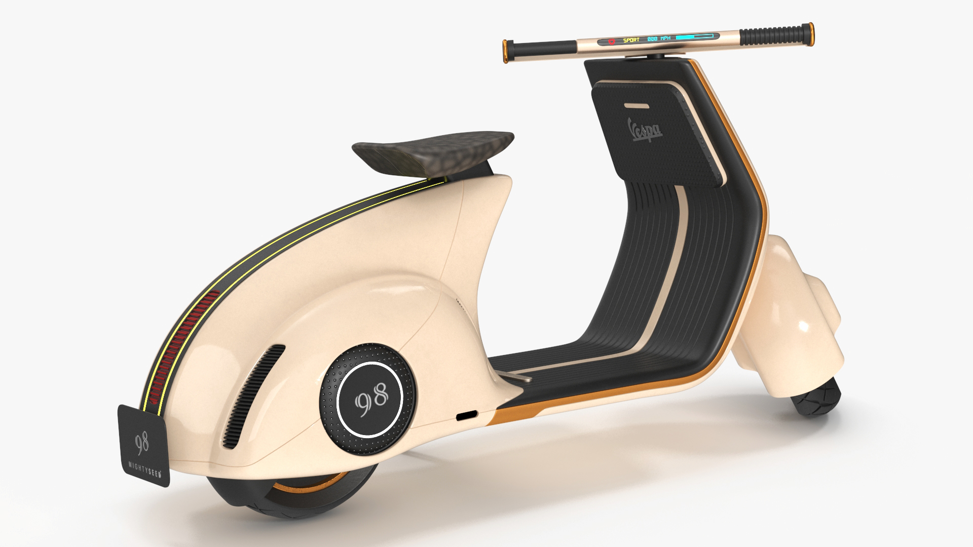 3D Concept Beige Electric Scooter Vespa 98 Lights On Rigged