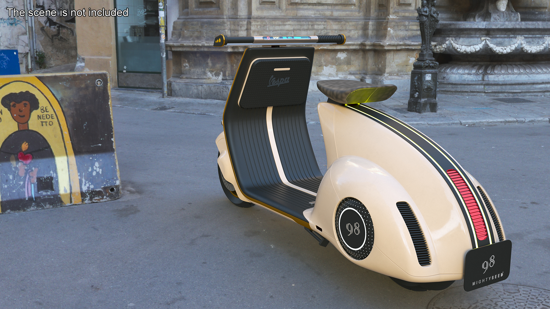 3D Concept Beige Electric Scooter Vespa 98 Lights On Rigged