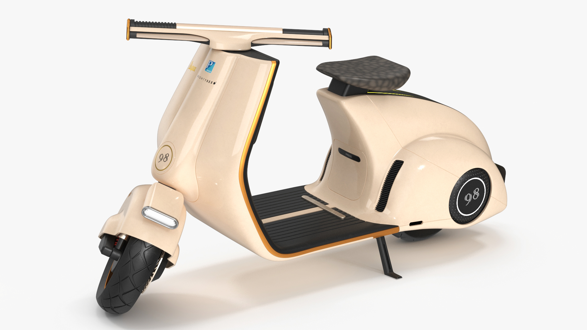 3D Concept Beige Electric Scooter Vespa 98 Lights On Rigged