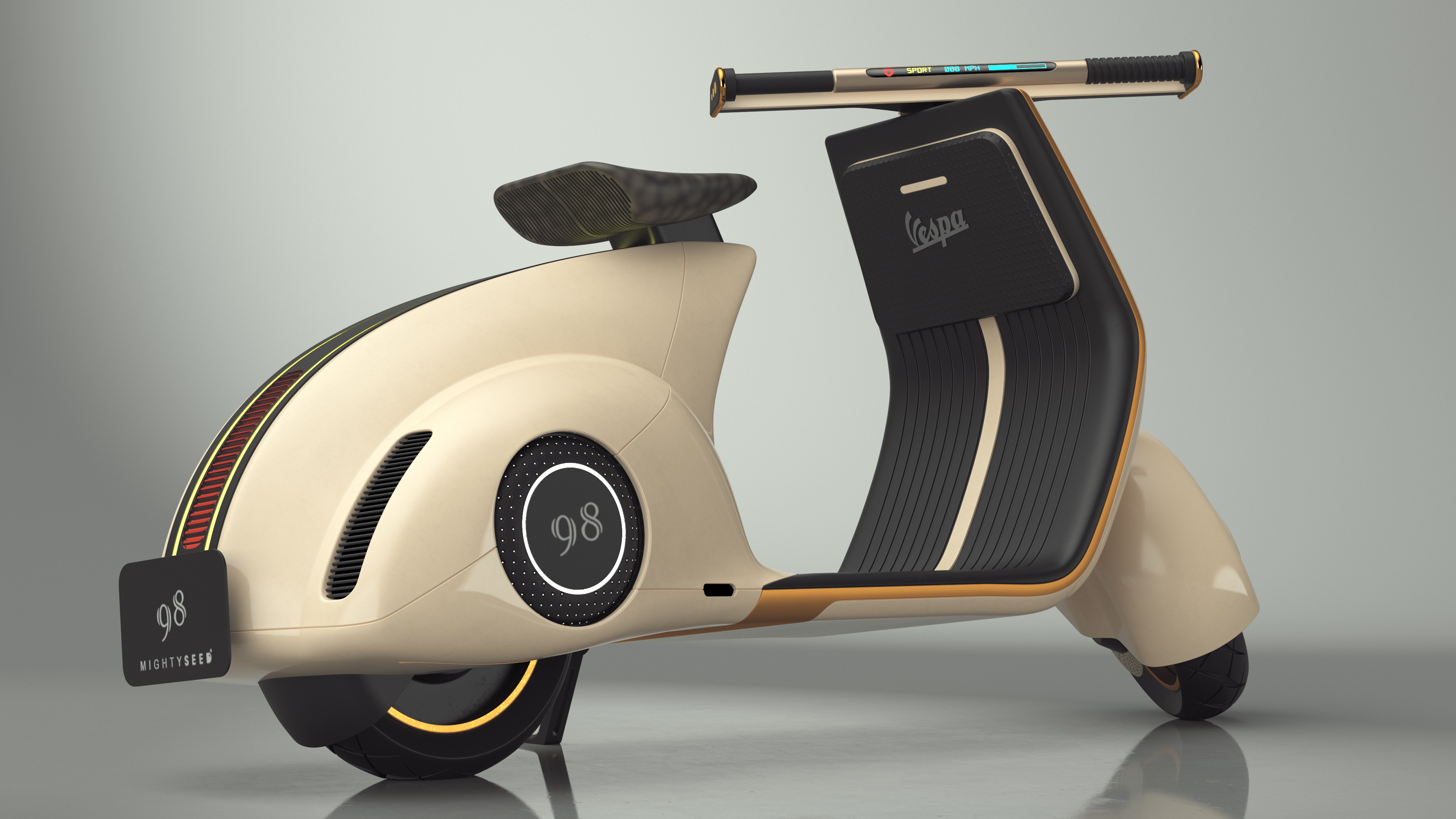 3D Concept Beige Electric Scooter Vespa 98 Lights On Rigged