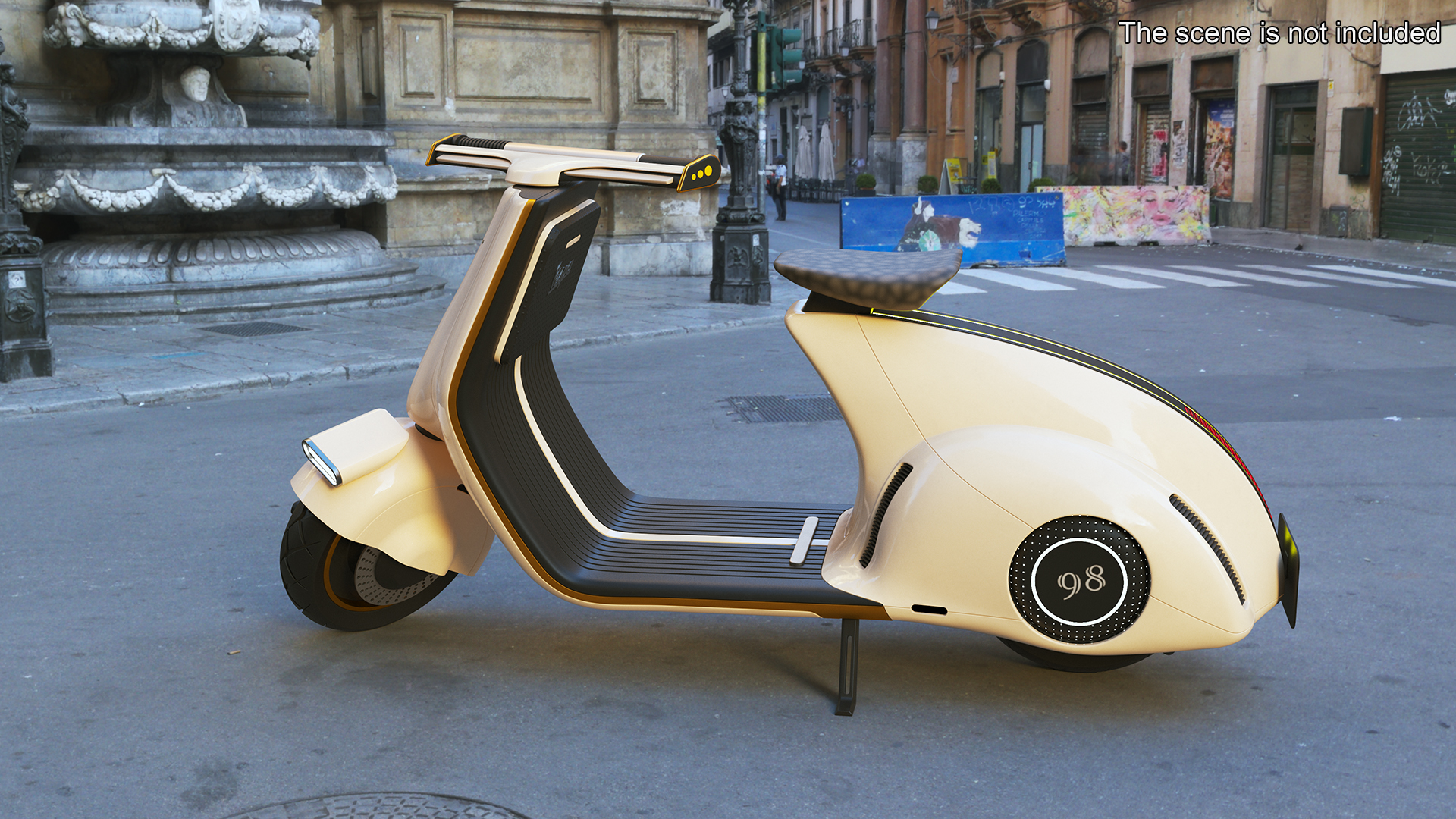 3D Concept Beige Electric Scooter Vespa 98 Lights On Rigged