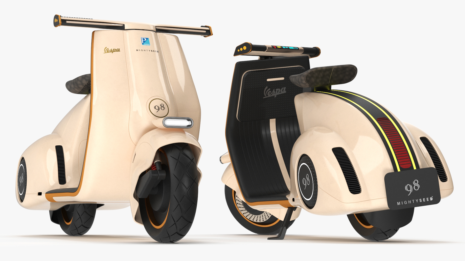 3D Concept Beige Electric Scooter Vespa 98 Lights On Rigged