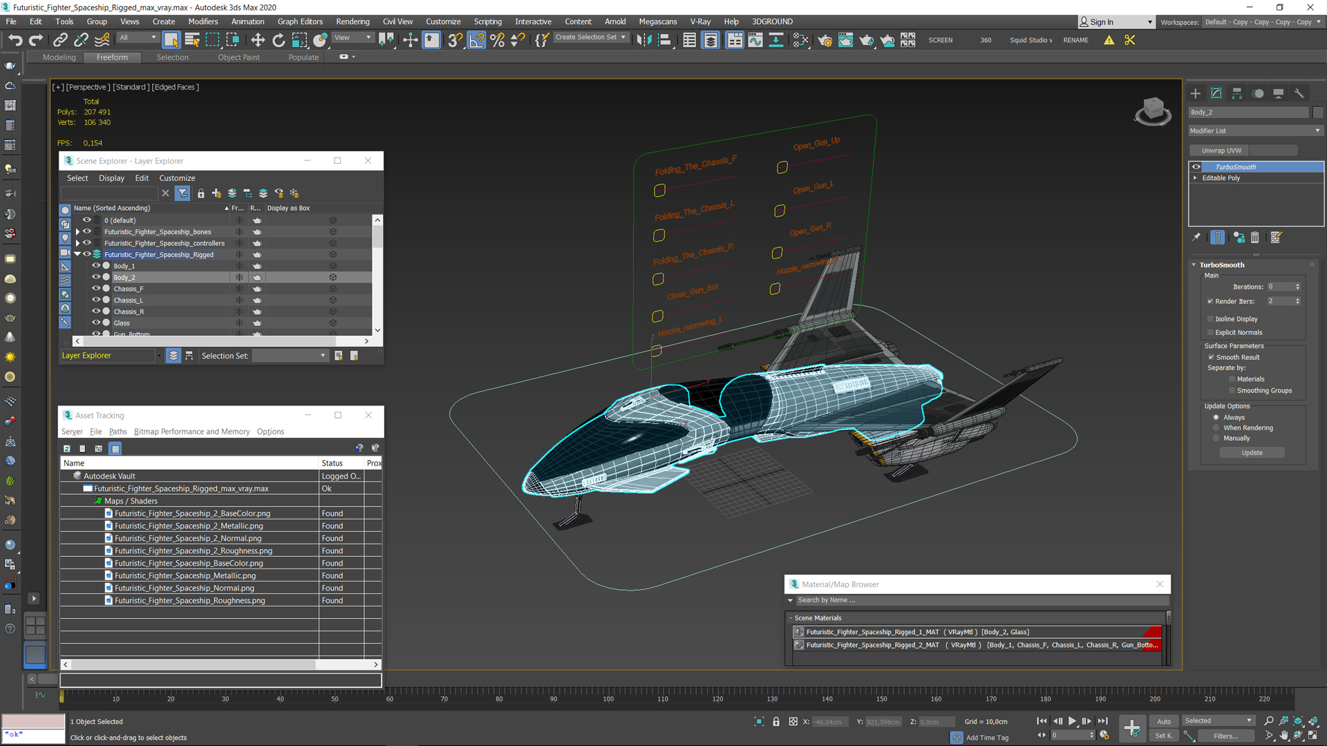 3D model Futuristic Fighter Spaceship Rigged