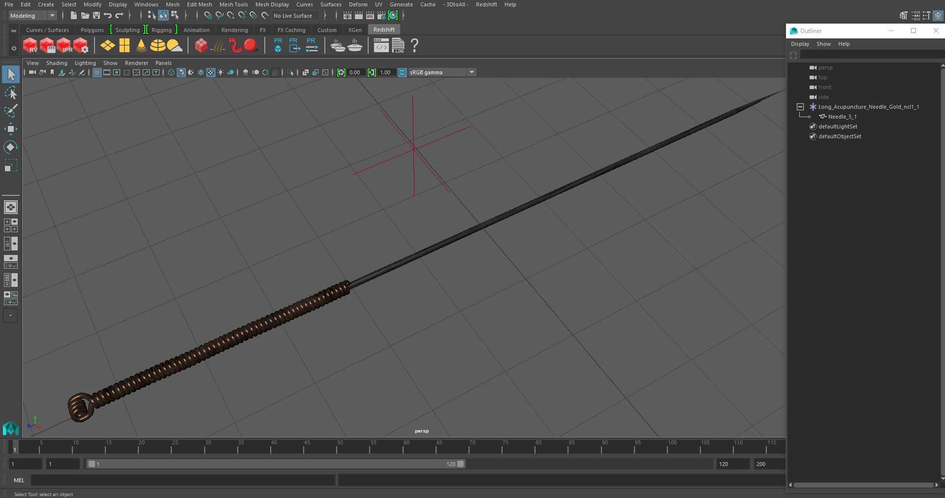 3D Long Acupuncture Needle Gold model