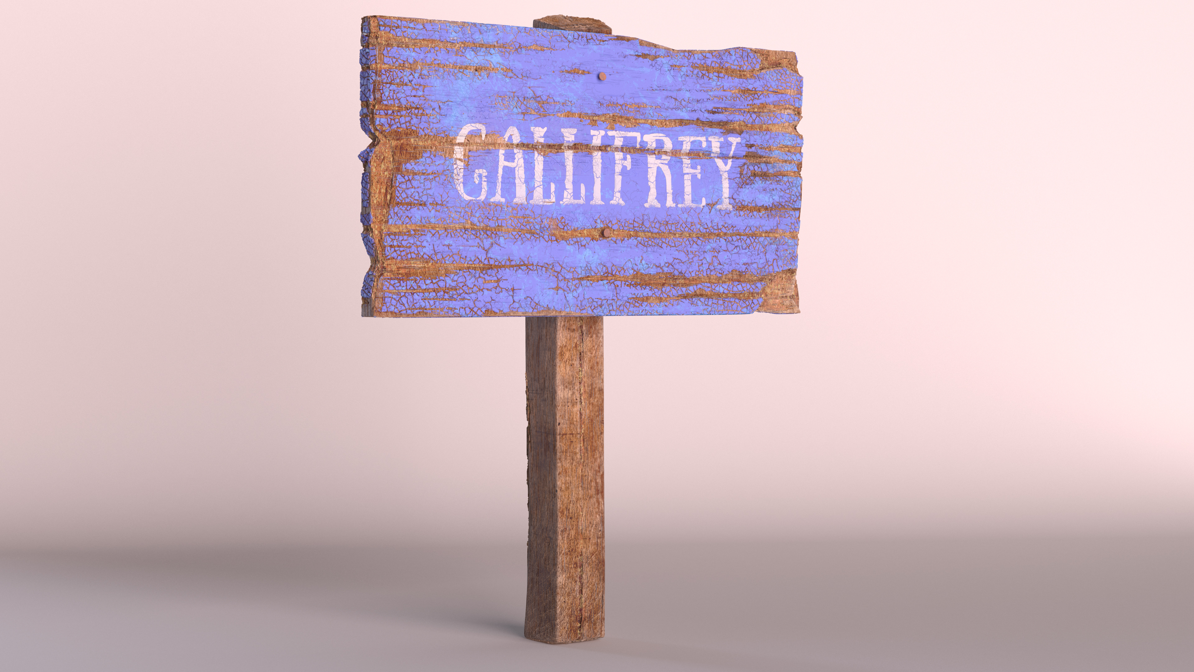 Old Rustic Wooden Road Sign 3D