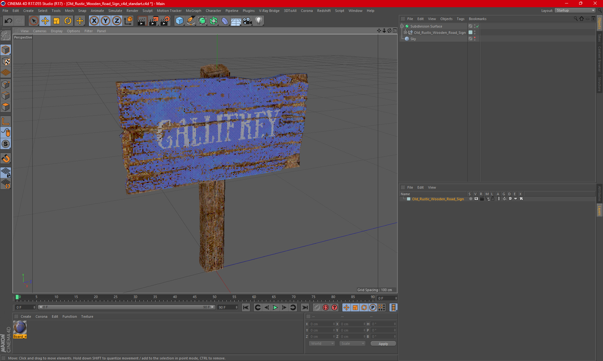 Old Rustic Wooden Road Sign 3D