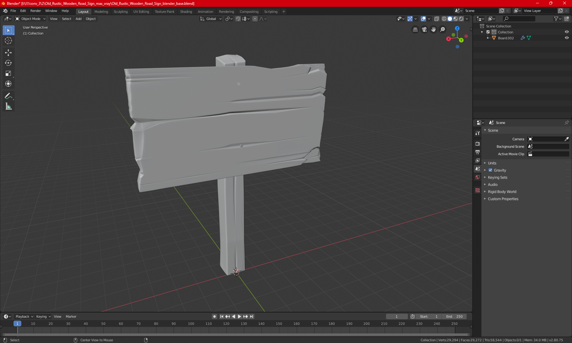 Old Rustic Wooden Road Sign 3D