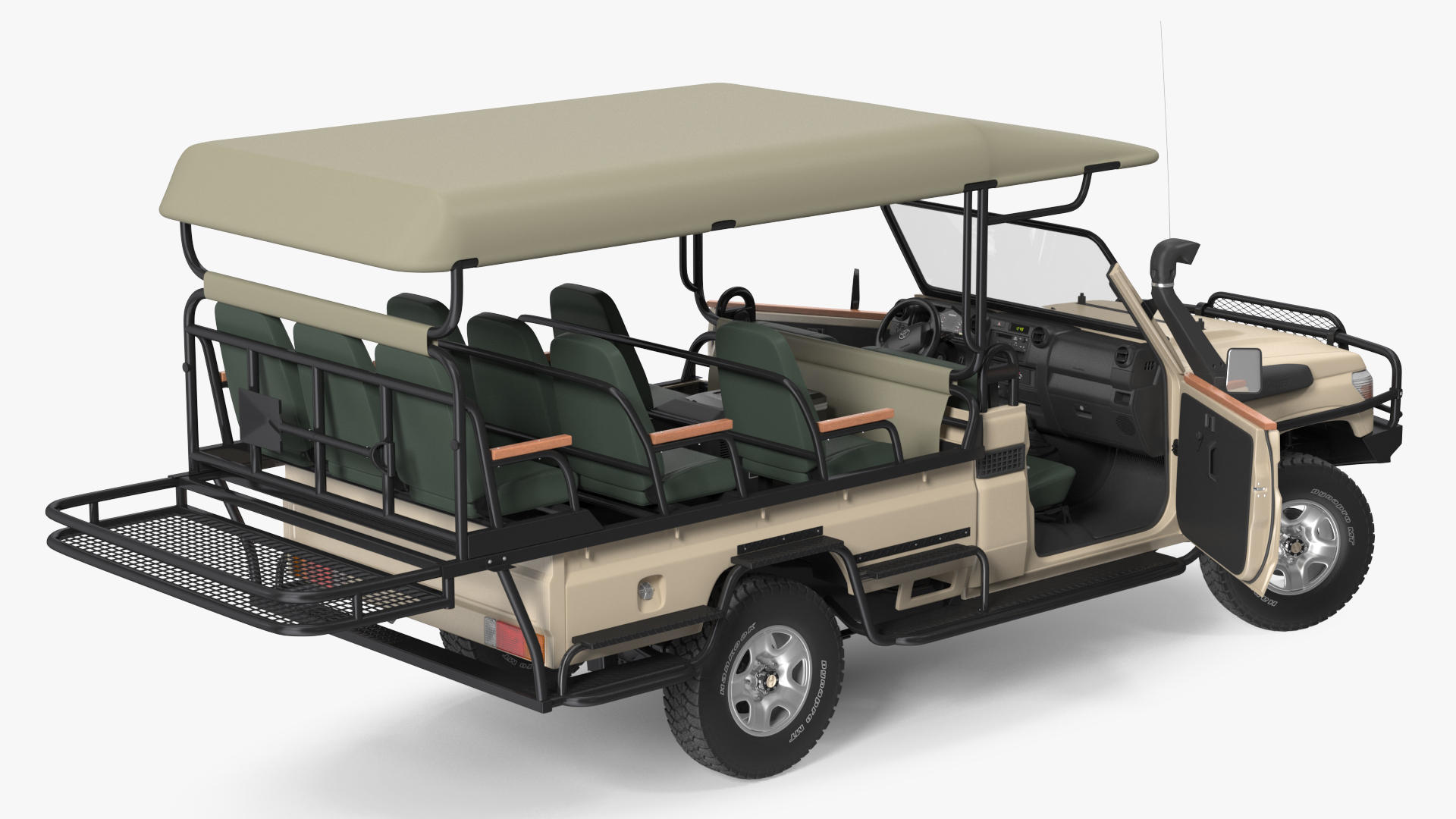 3D Toyota Land Cruiser Safari Open Sided Beige Clean Rigged