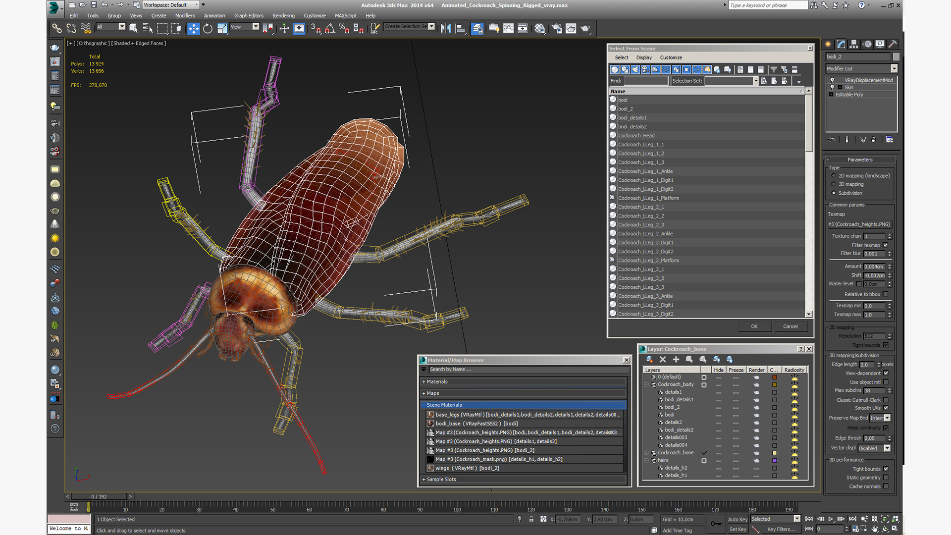 Animated Cockroach Spinning Rigged 3D model